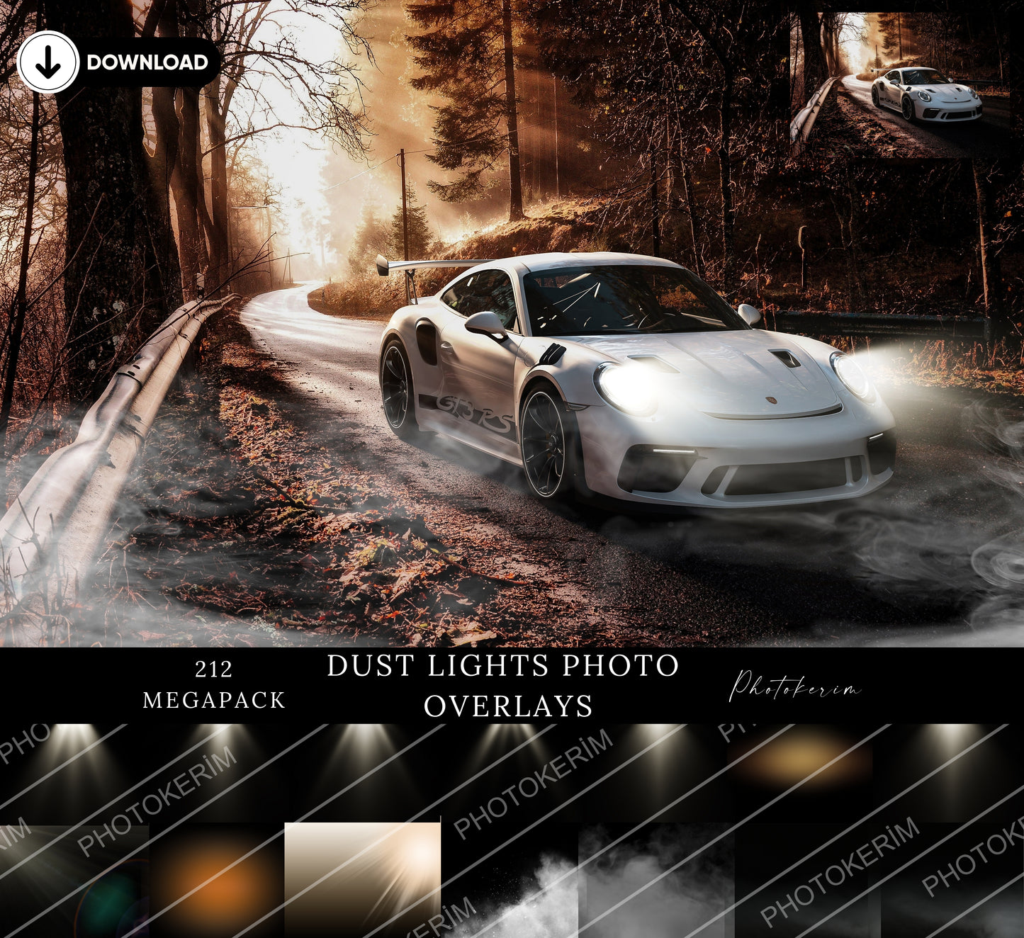 Dust Light Smoke Overlays for Photoshop, Cinematic Fog Rays, Haze Sunlight Beam PNG Effects, Ambient Light Leak Overlay Pack