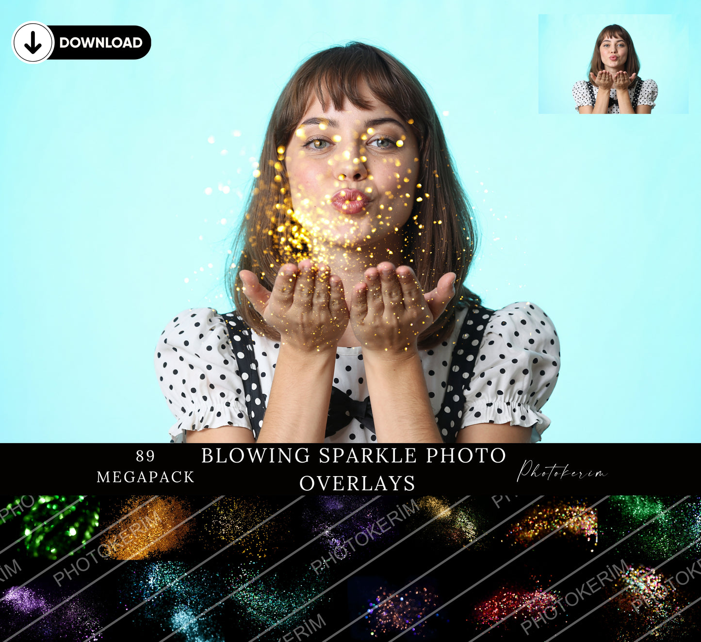 Blowing Sparkle Overlays for Photoshop, Gold Glitter and Valentine Sparkle Effect, Glam Dust Light PNG for Portrait and Creative Edits