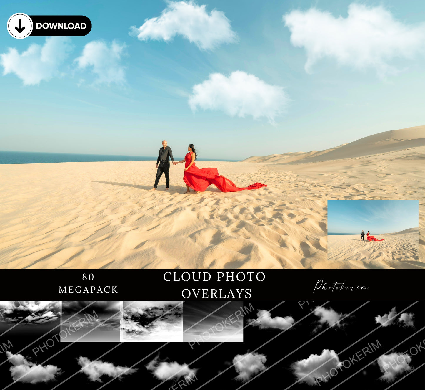 Cloud Sky Overlays for Photoshop, Realistic Cloud PNGs for Sky Replacement, Fluffy Cloud Overlay Pack for Portrait and Landscape Editing
