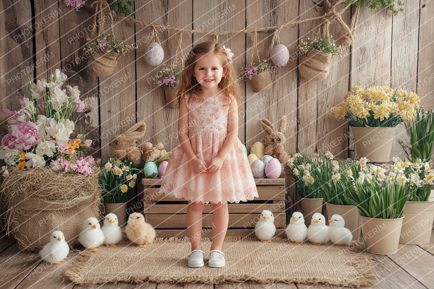 Cozy Rustic Easter Digital Backdrop Set, 30 Wooden Farmhouse Scenes with Bunnies, Flowers, and Eggs for Kids Spring Photography and Photoshop Edits