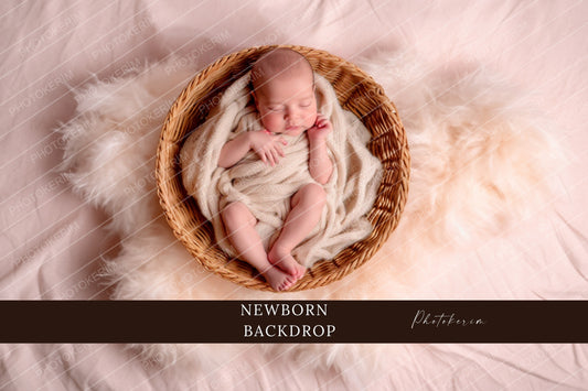 Newborn Photography Backdrop, Soft Neutral Baby Basket Scene, Cozy Newborn Digital Background, Studio Newborn Photo Prop Overlay