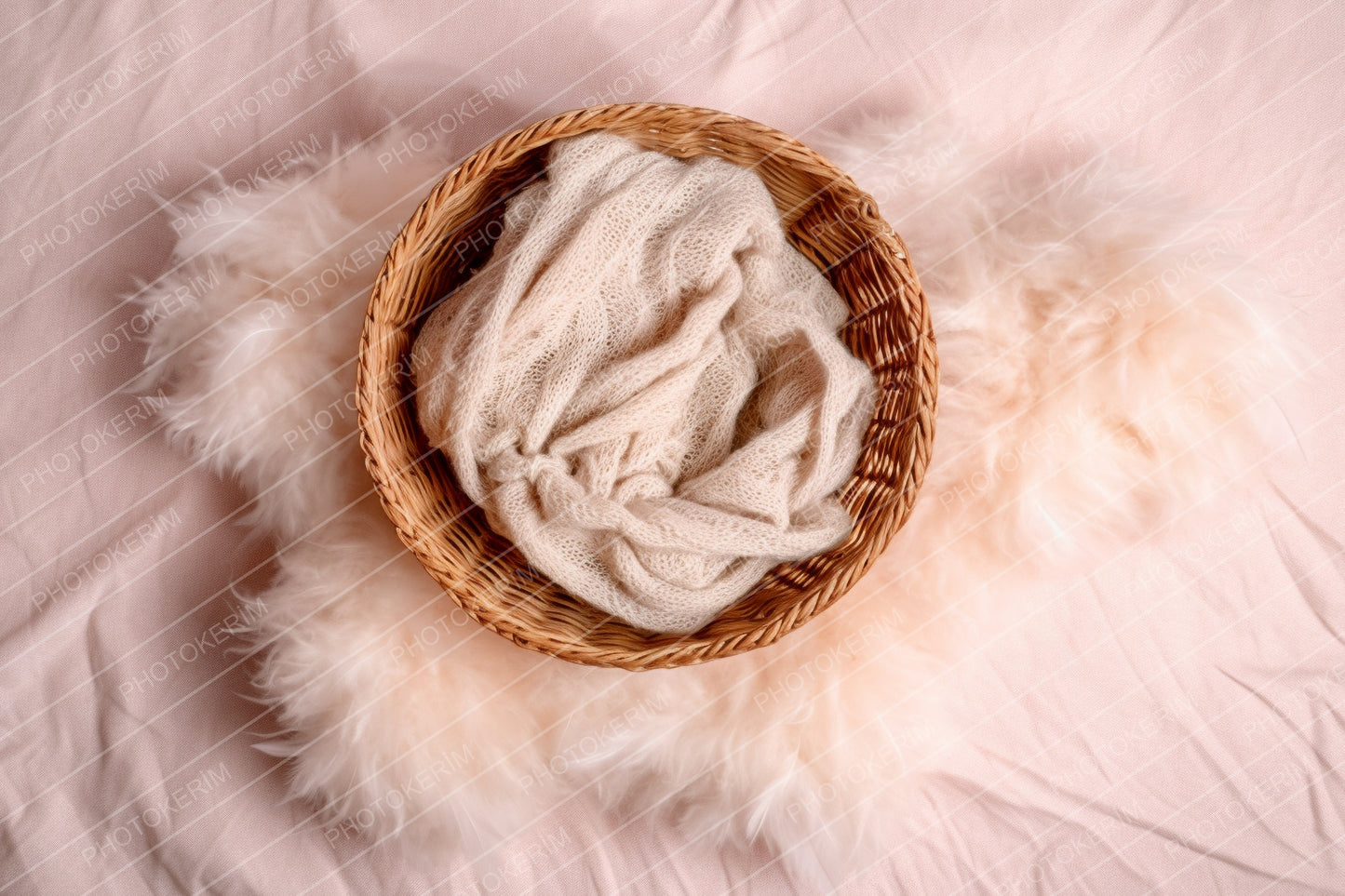 Newborn Photography Backdrop, Soft Neutral Baby Basket Scene, Cozy Newborn Digital Background, Studio Newborn Photo Prop Overlay