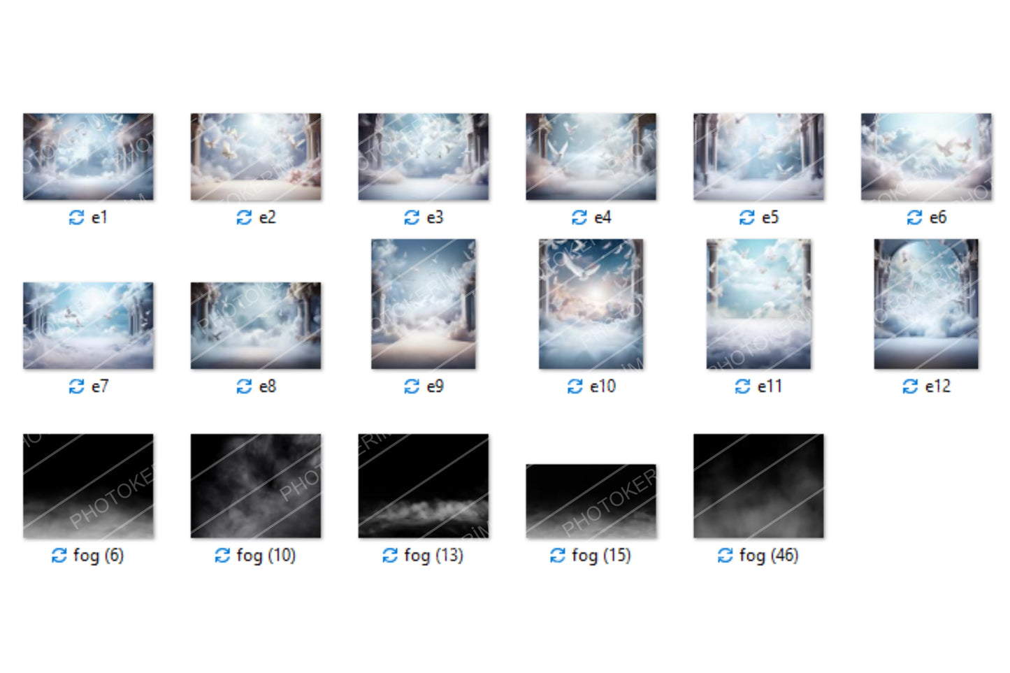 Blue Dreamy Digital Backdrop Set, 17 Pastel Cloud and Dove Maternity Photography Backgrounds with Ethereal Columns, Fine Art Studio Overlays for Photoshop