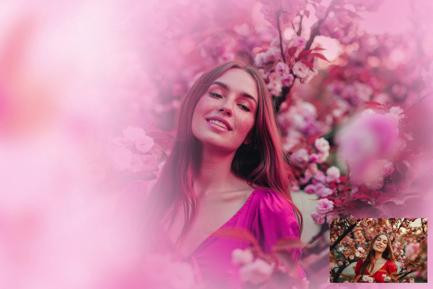Cherry Blossom Overlays for Photoshop, Sakura Petal and Floral Blur PNGs, Soft Pink Spring Effect Overlay Pack for Portrait Photography