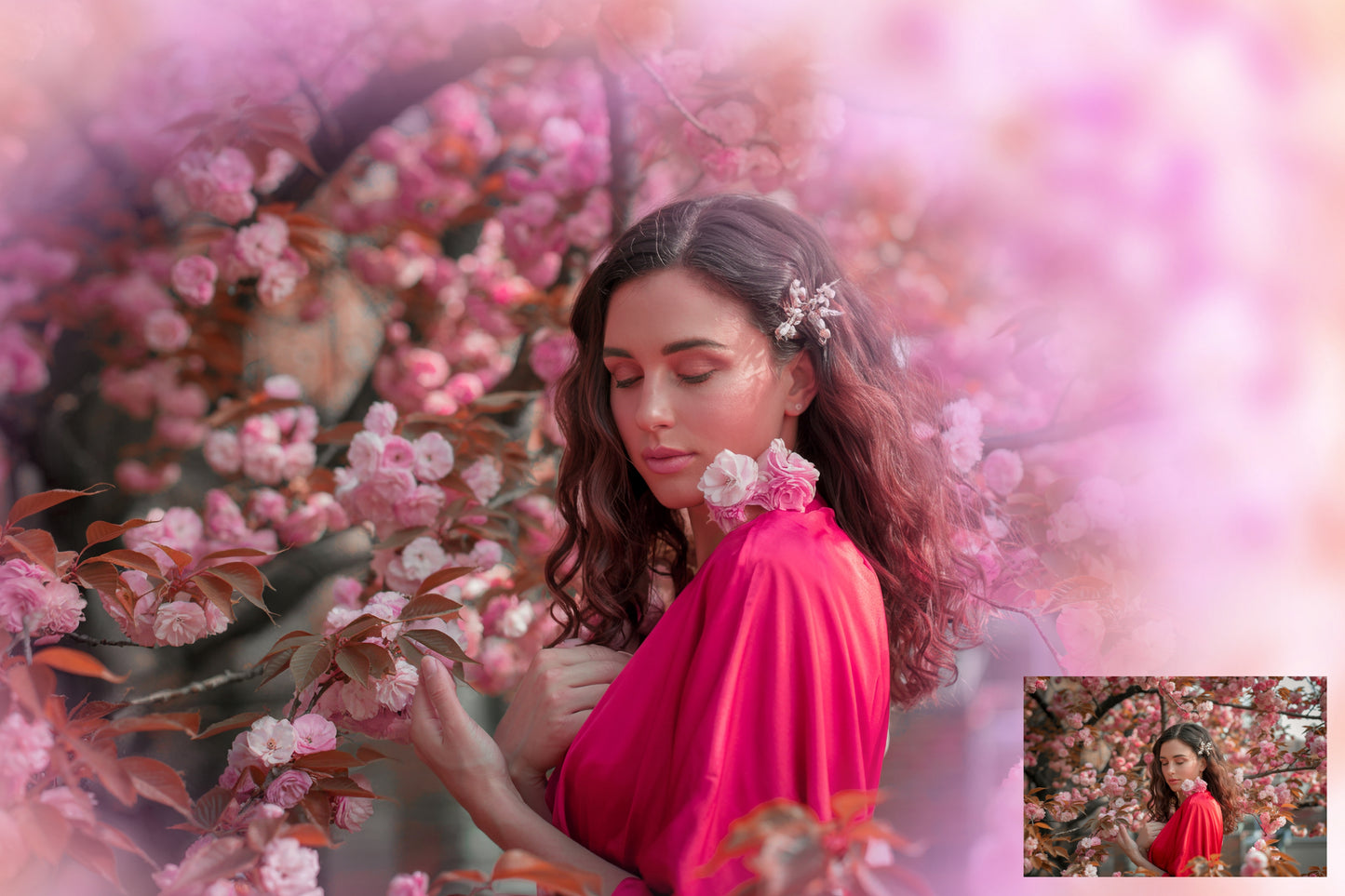 Cherry Blossom Overlays for Photoshop, Sakura Petal and Floral Blur PNGs, Soft Pink Spring Effect Overlay Pack for Portrait Photography