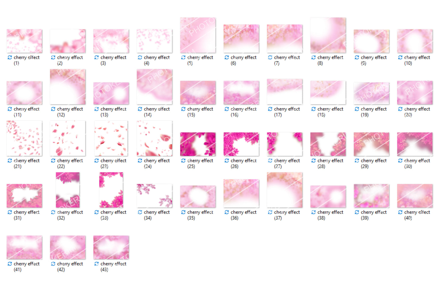 Cherry Blossom Overlays for Photoshop, Sakura Petal and Floral Blur PNGs, Soft Pink Spring Effect Overlay Pack for Portrait Photography